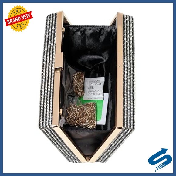 Retro Rhinestone Evening Clutch Crossbody Bag ABS Material Detachable Chain - Picture 8 of 8